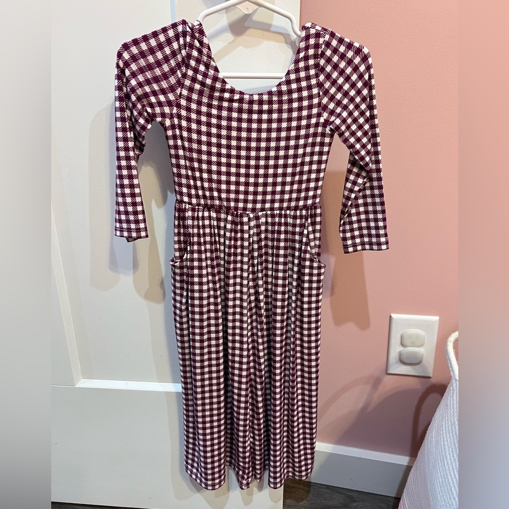 SweetHoney Maroon and White Checkered Kids Jumpsuit
